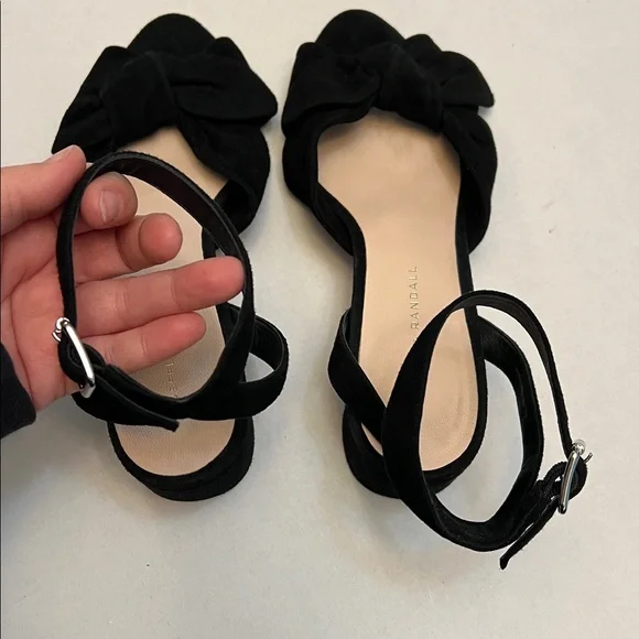 LOEFFLER RANDALL ANKLE STRAP SANDAL HEELS BLACK SUEDE WITH BOW 7.5 - Picture 11 of 12